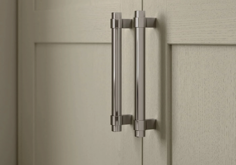 Chrome Bar Handle Shown Here On An Aldana Stone Door