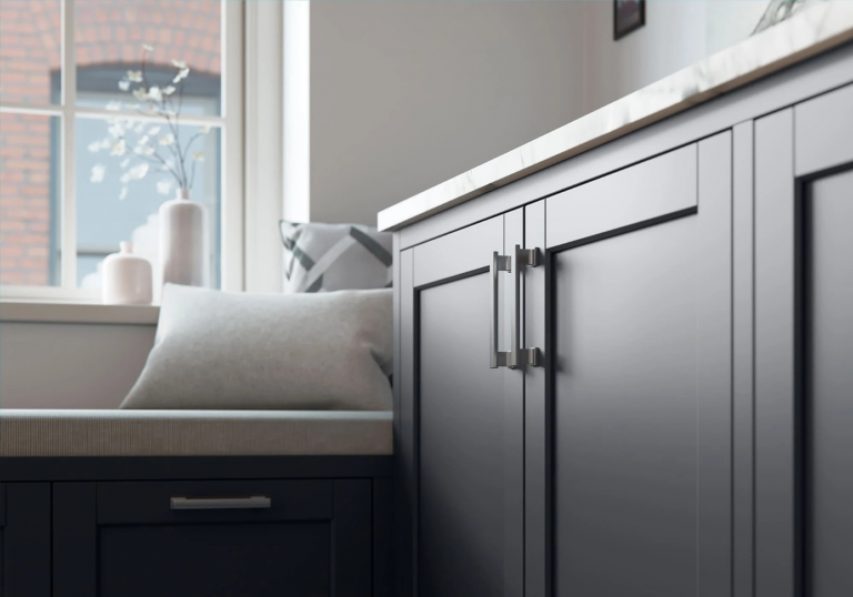 Square D-Handle In Satin Nickel Paired With Dawson Indigo