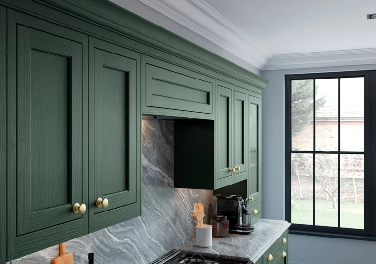This Deep Forest Belgravia Kitchen Has been Paired With Brushed Brass Knobs