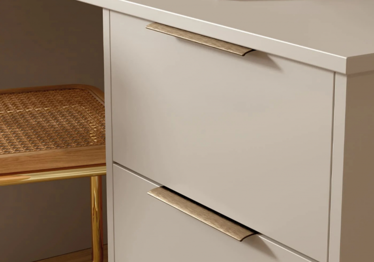 Brushed Brass Trim Handles Paired With Zola Matte Cashmere