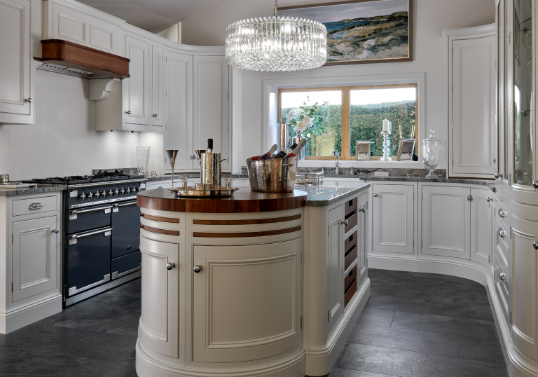 This Grey Polished Stone Contrasts Beautifully With Walnut And White Handmade Kitchen